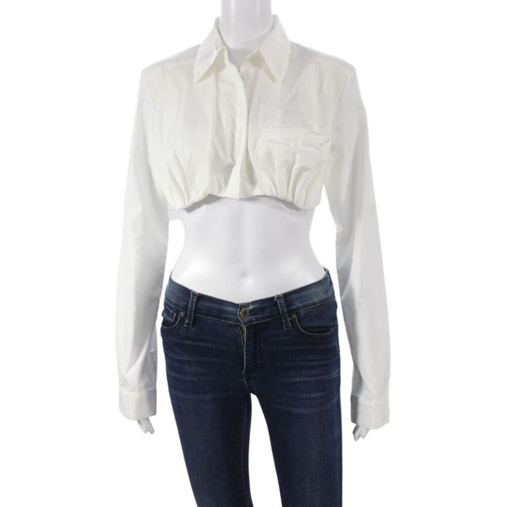 Christopher Esber Womens Cropped Collared Button-Up Long Sleeve White Size 8